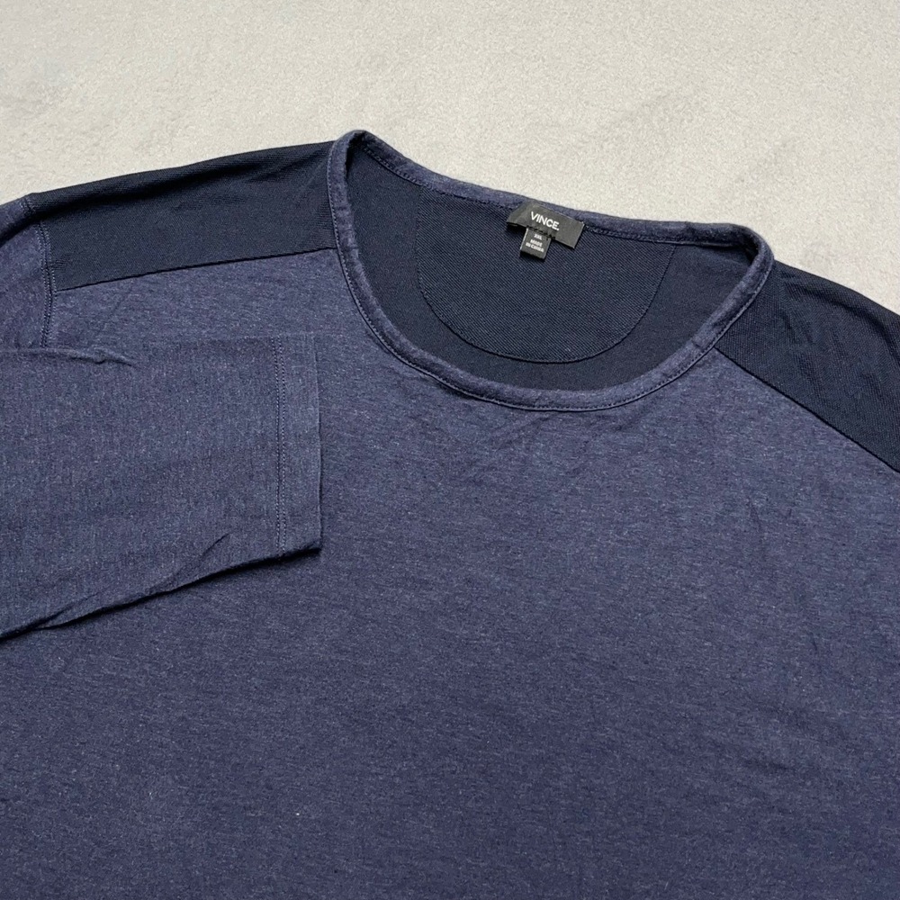 Vince Mens Long Sleeve Crew Neck Colorblock T-Shirt Navy Blue XXL